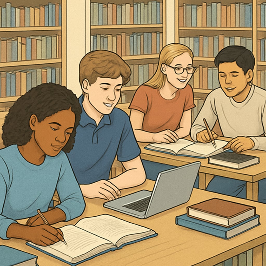 Students skipping grades from high school to university studying together