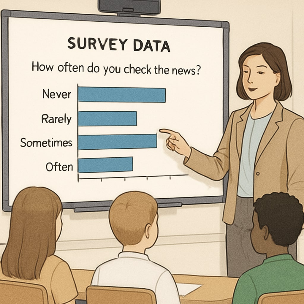 Educator explaining media consumption survey results