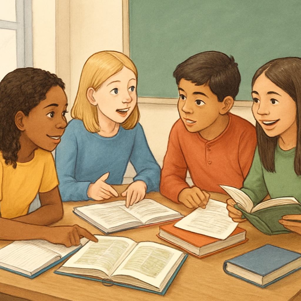 Students developing research questions in classroom