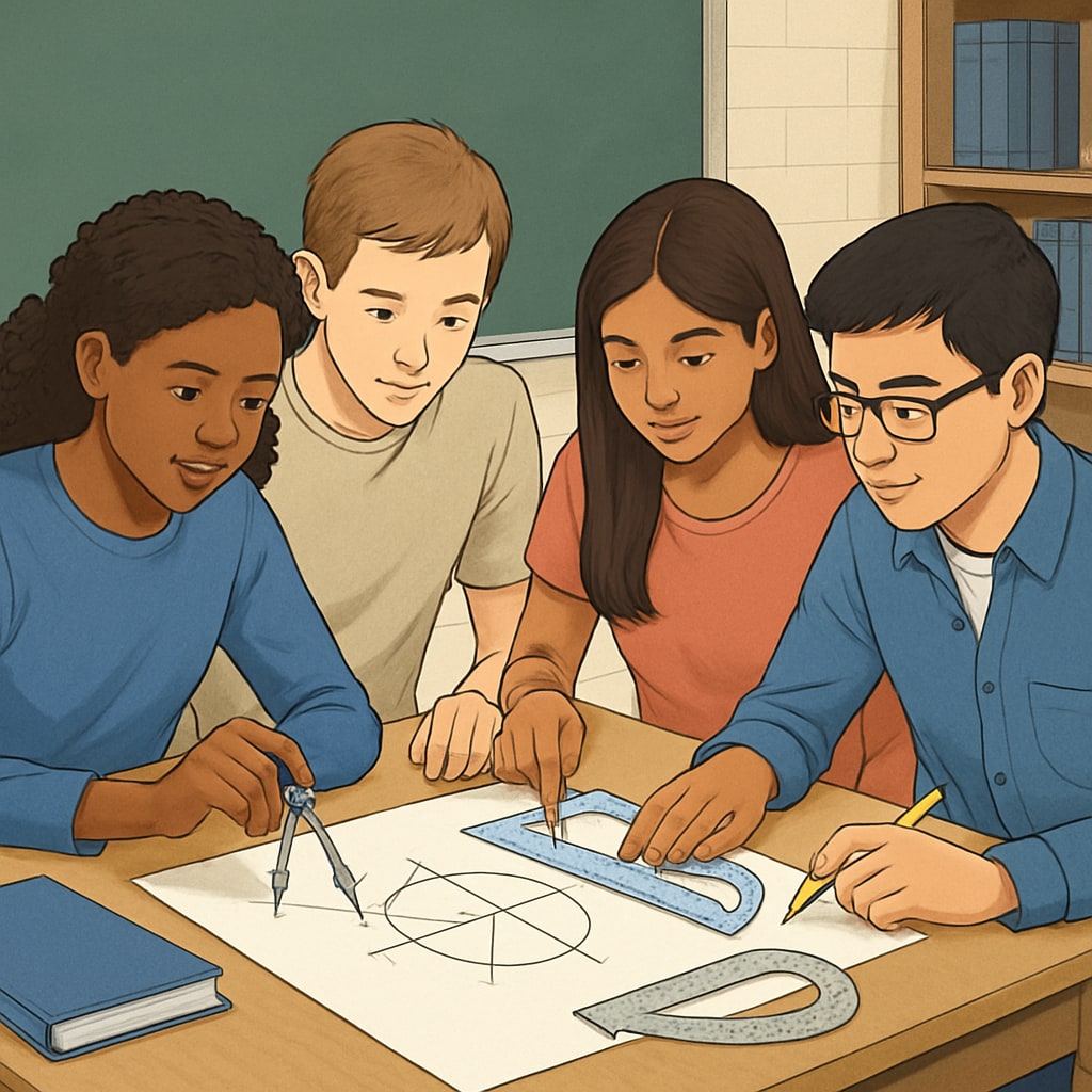 Students learning high school geometry concepts through practical application