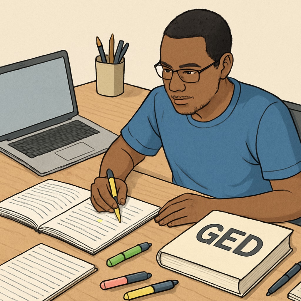 Student taking GED online courses on digital device