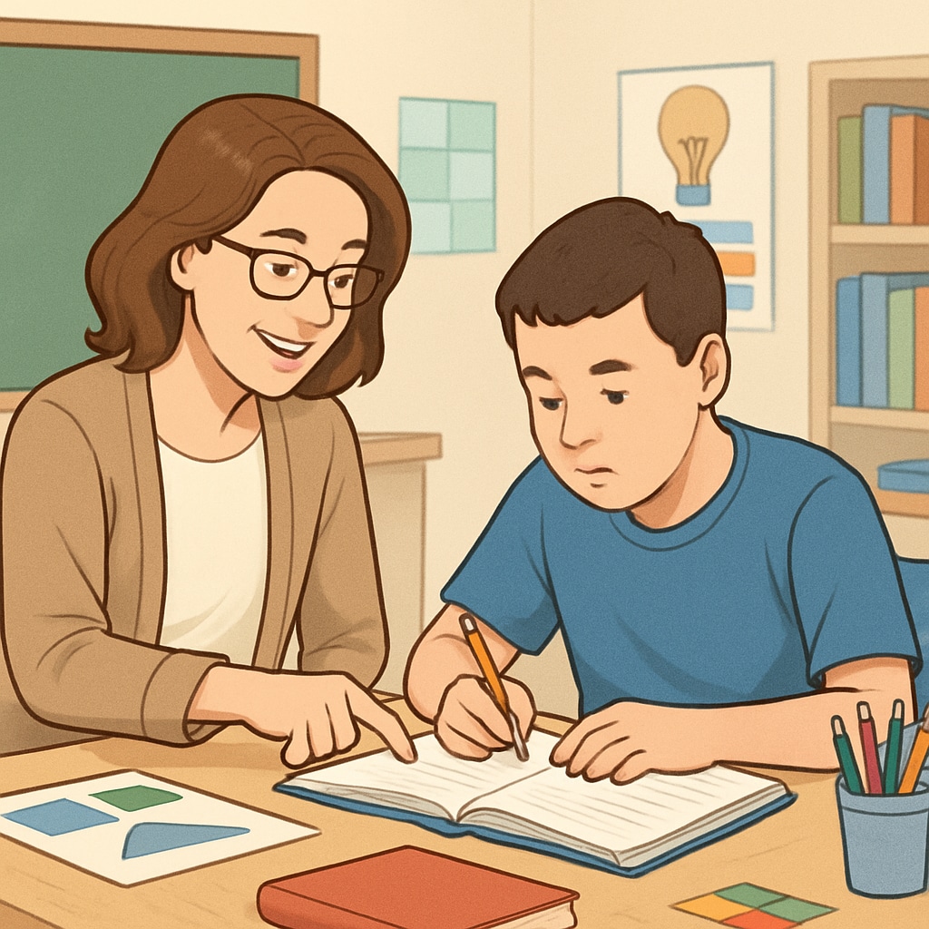 Special education professional working with older student