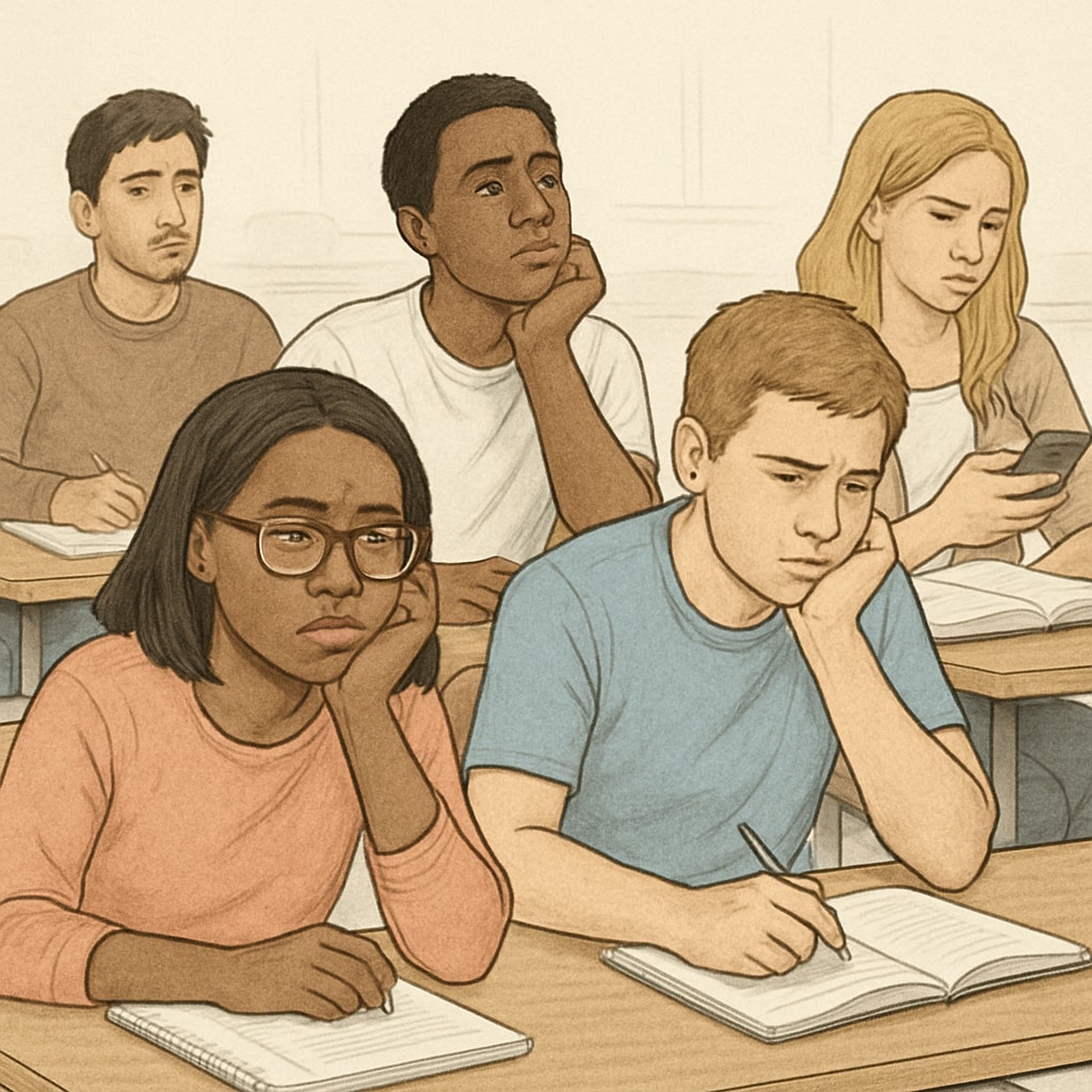 Students experiencing major disinterest and learning frustration in lecture hall