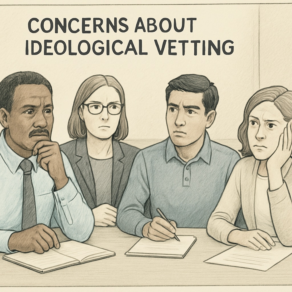Teachers discussing political screening policies