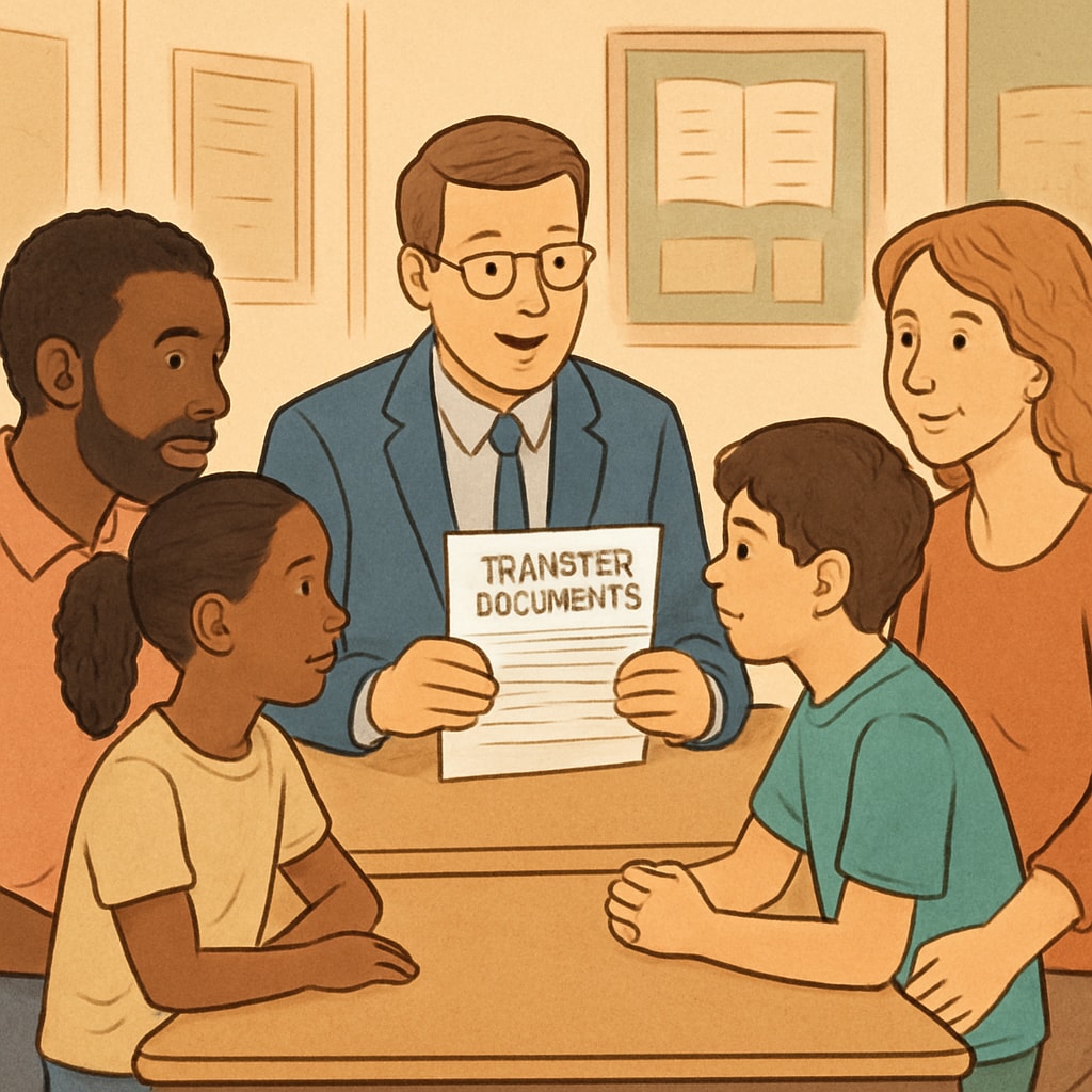 Family discussing school transfer options with educator