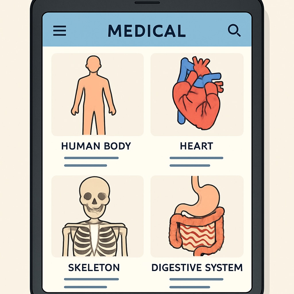 Medical education app interface for non-medical learners