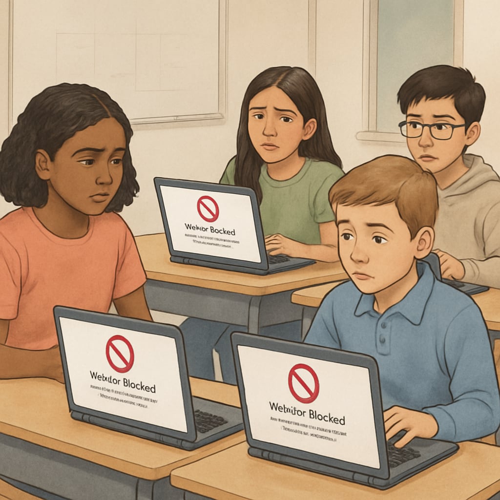 Students facing internet content restrictions in classroom