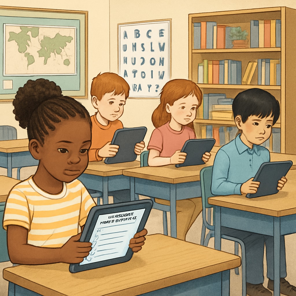 Students engaged with digital reading quiz alternatives to A.R. system