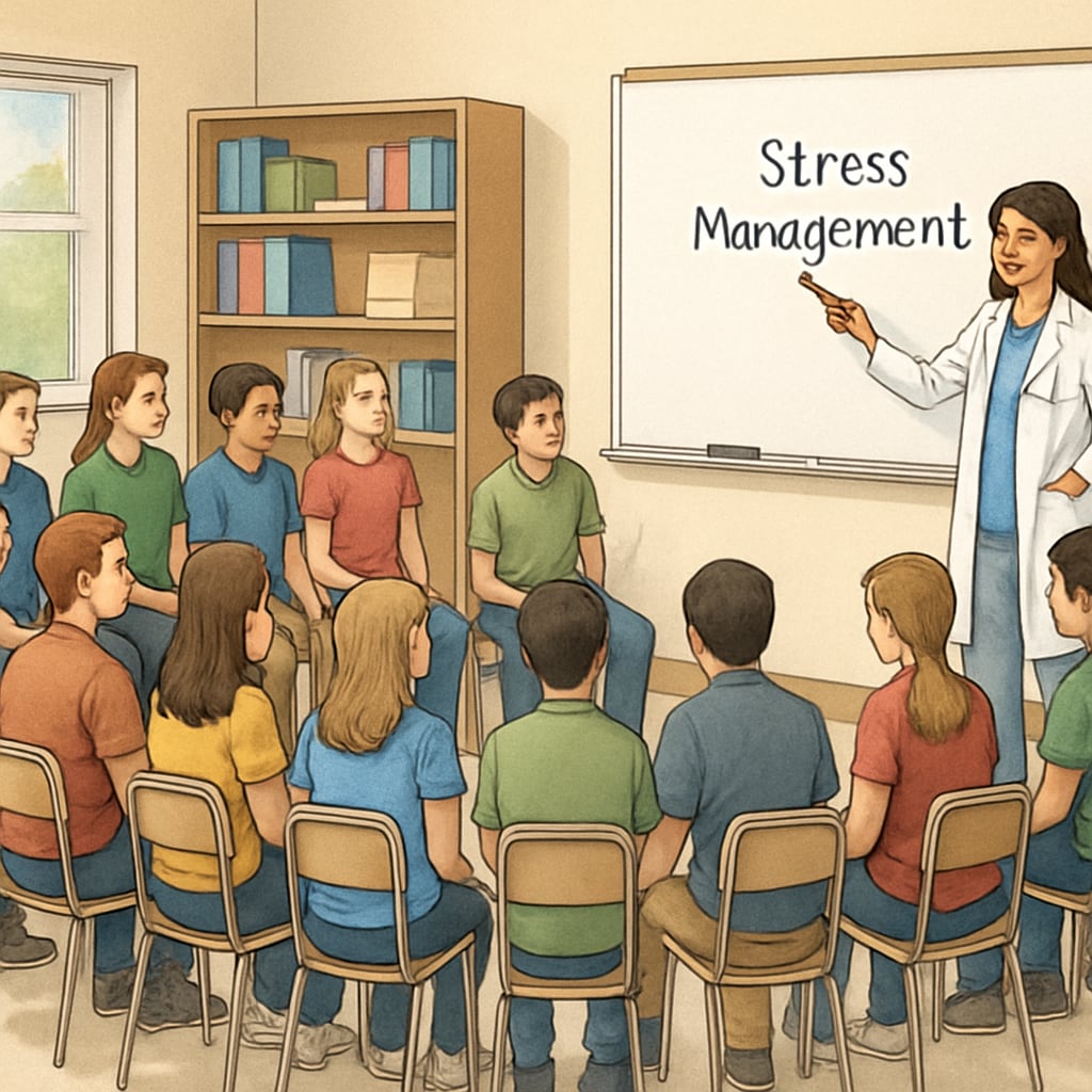 Teens engaging with mental health workshop at school assembly