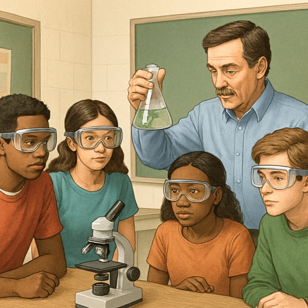 Biology professional teaching lab skills to students