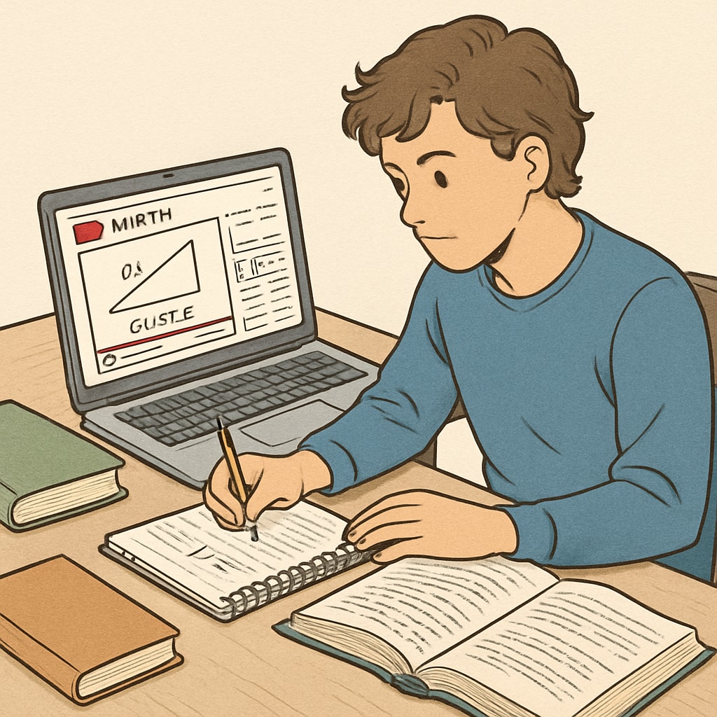 Student preparing for math aptitude test using YouTube resources