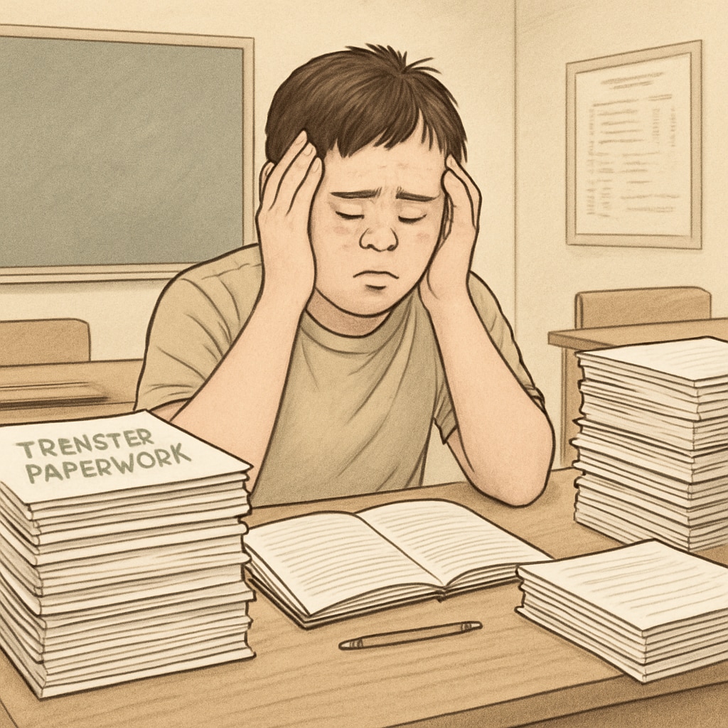 ADHD student struggling with school transfer bureaucracy and mental health impacts