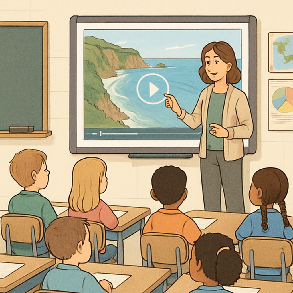 Educator utilizing travel short videos in classroom instruction