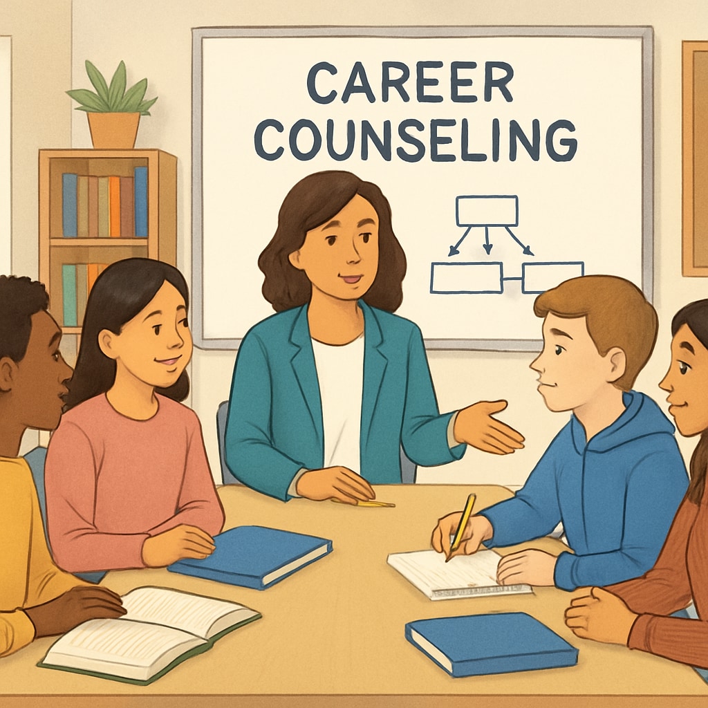 GCSE students discussing career options with counselor