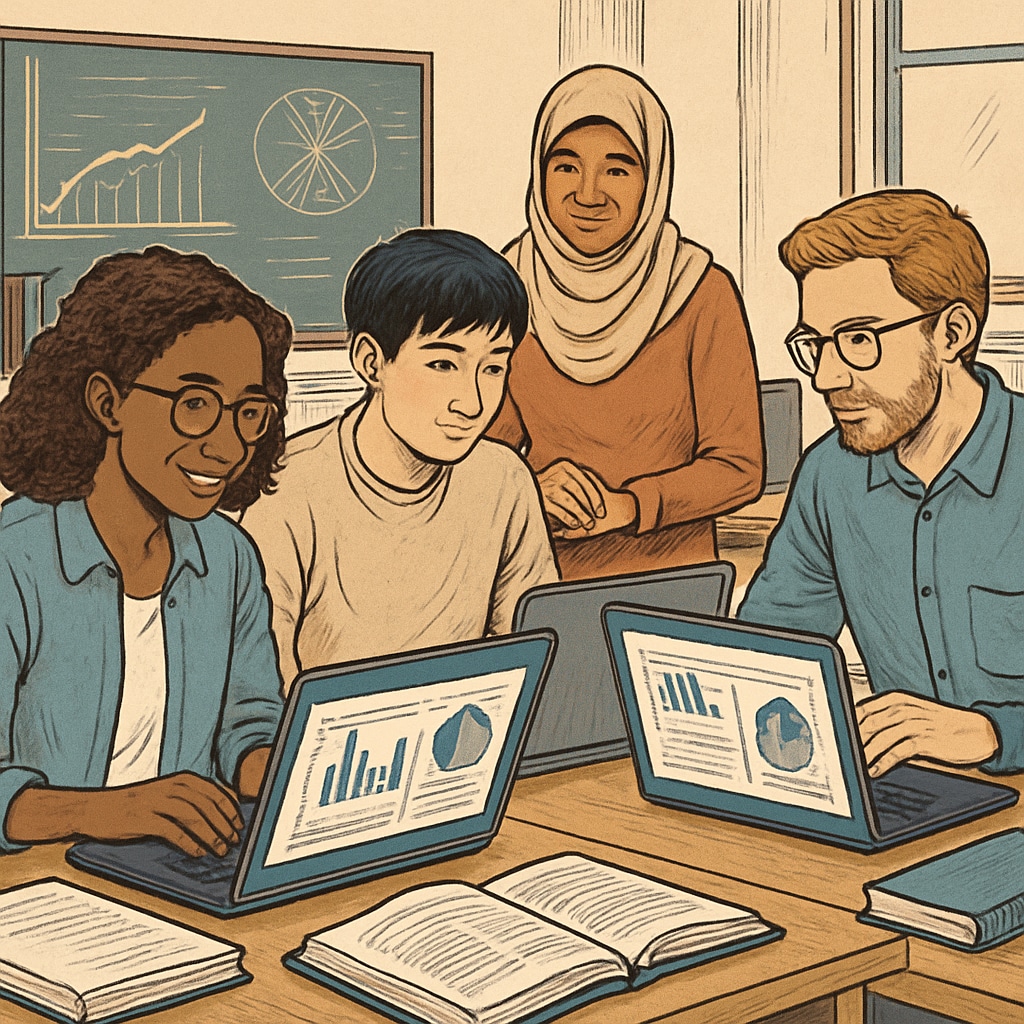 International students collaborating on data science projects