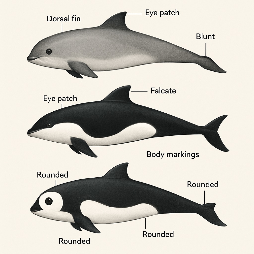 Educational porpoise species comparison chart for biological classification