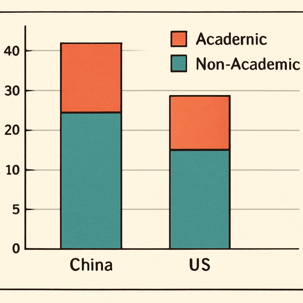 Color-coded bar chart comparing weekly academic vs. non-academic time allocation between Chinese and American secondary schools Resource allocation differences in education systems