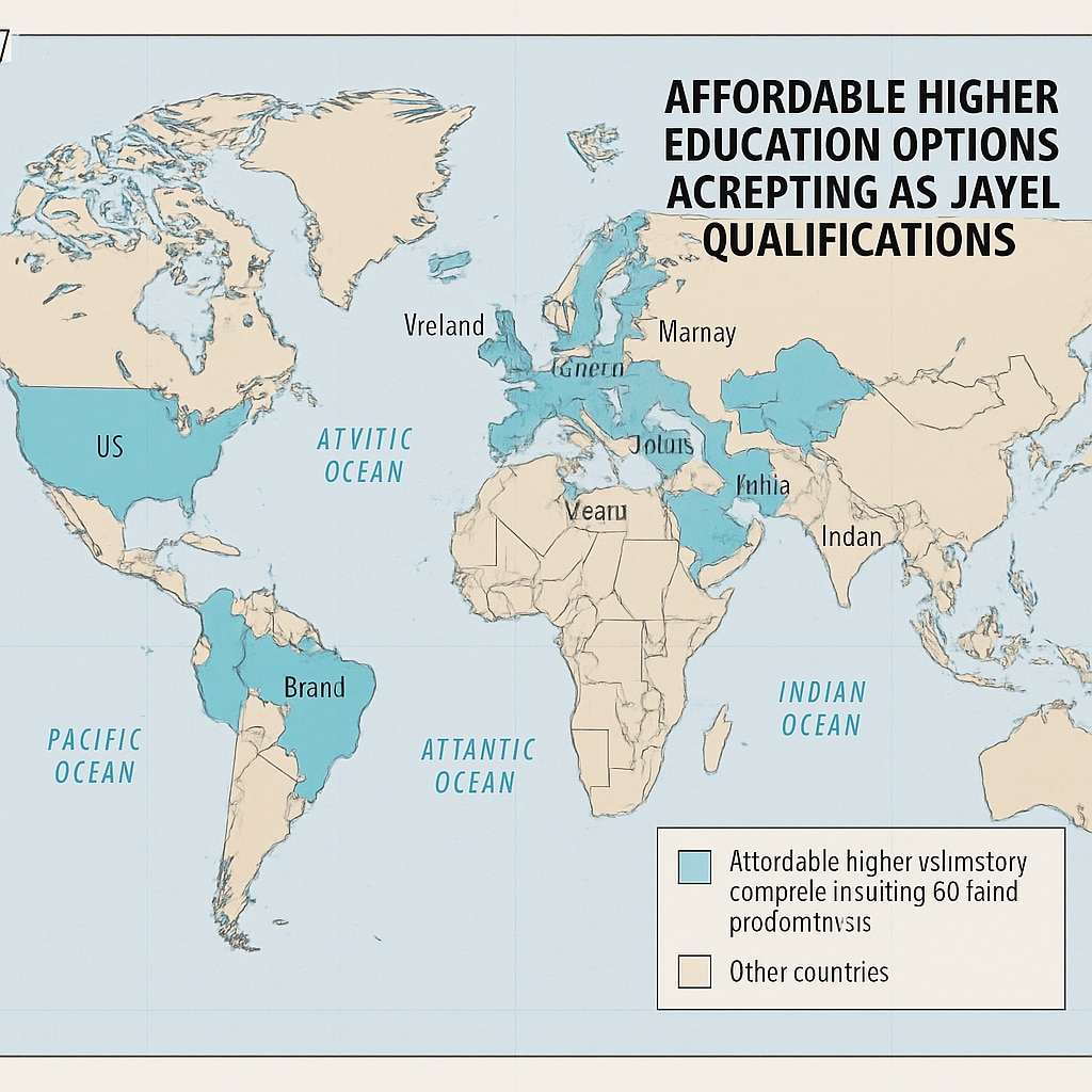 Global map showing budget-friendly AS-level university destinations