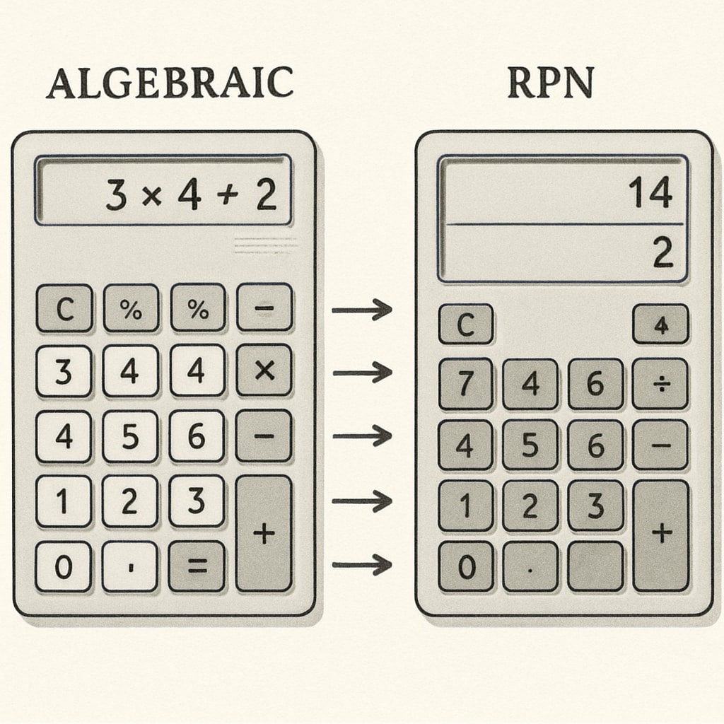 Comparison of traditional vs RPN calculator input methods