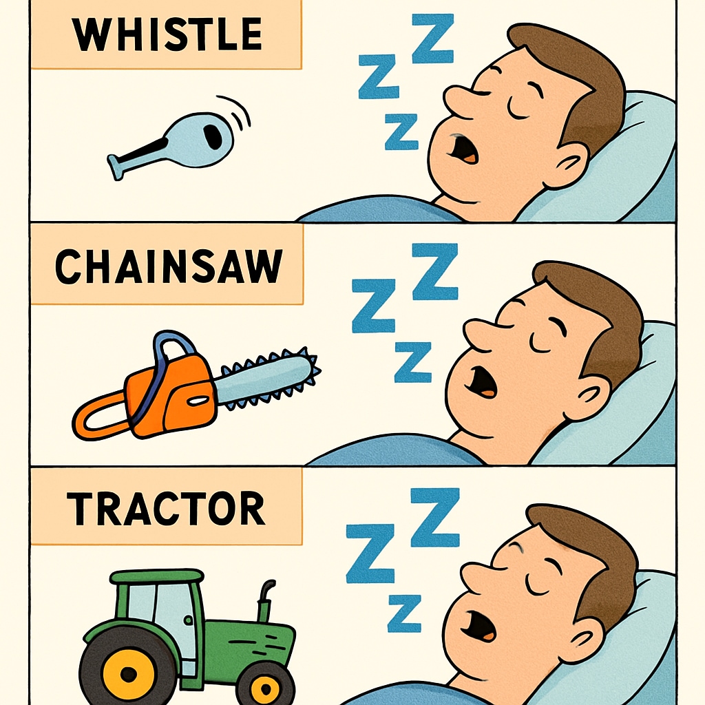 Snoring humor diagram for education - whistle to tractor snore comparison