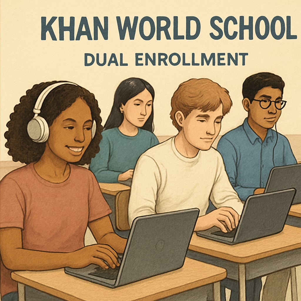 Khan World School students engaged in dual enrollment coursework