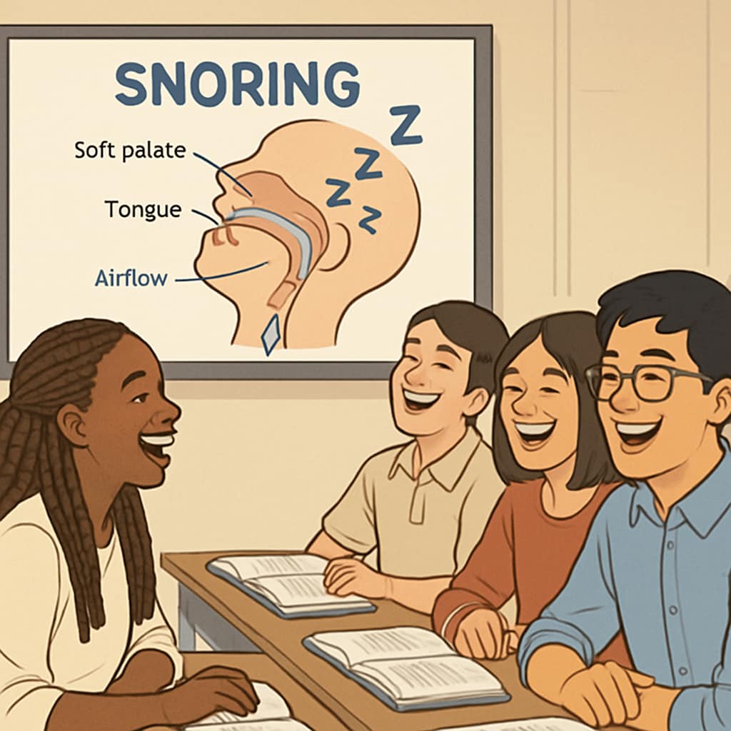 Classroom using snoring sleep humor for engaged learning