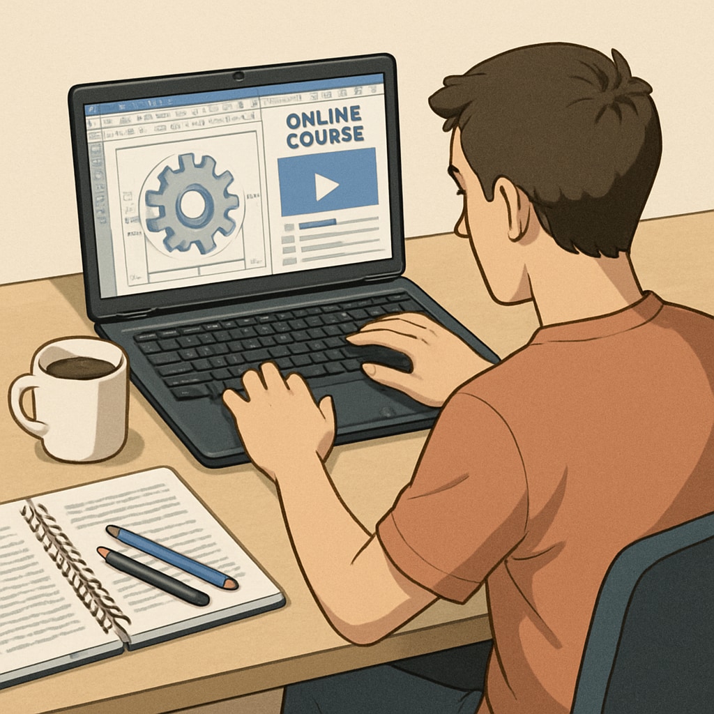 Mechanical engineering student managing online degree coursework