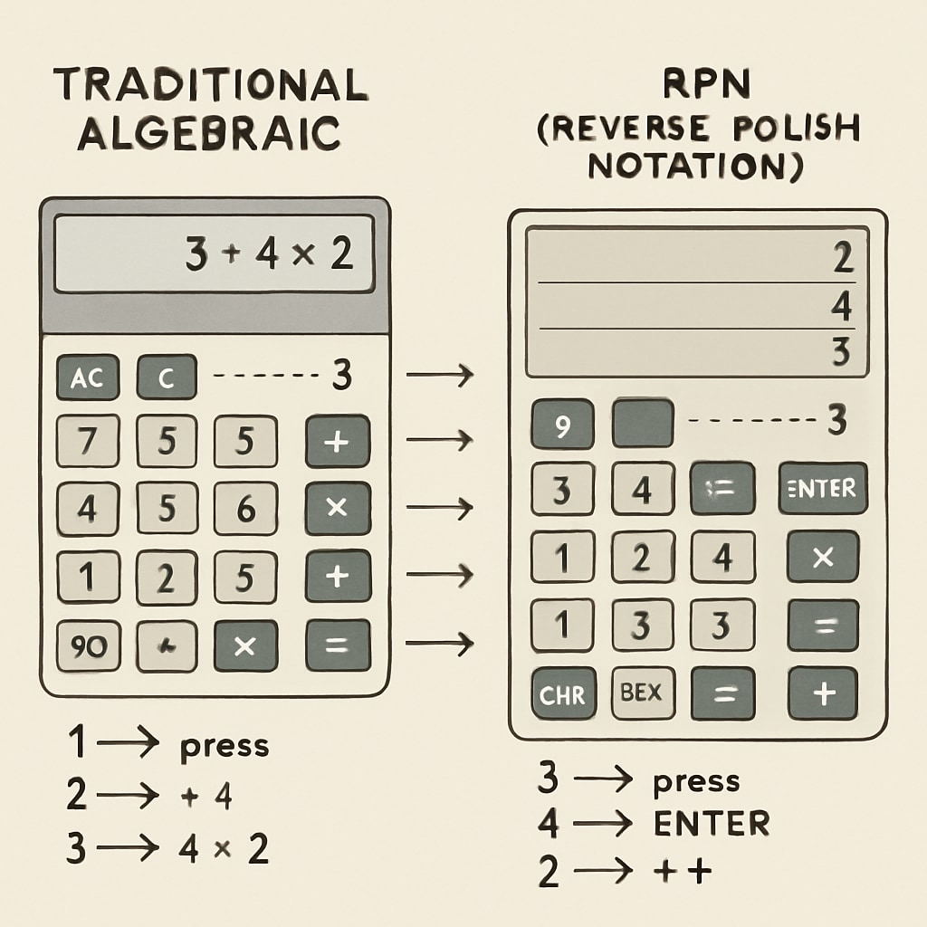 RPN vs traditional calculator interface comparison