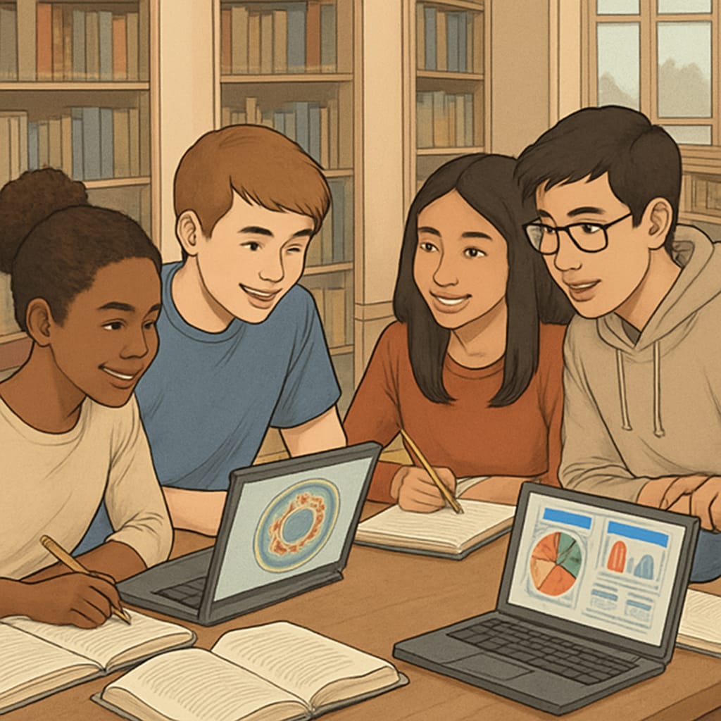 Students applying learning methods and memory techniques from recommended books