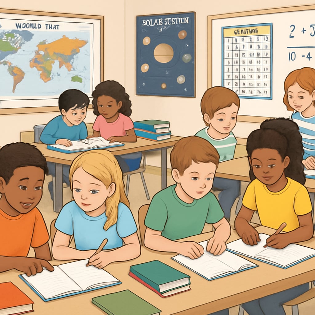 Public elementary school students engaged in collaborative learning