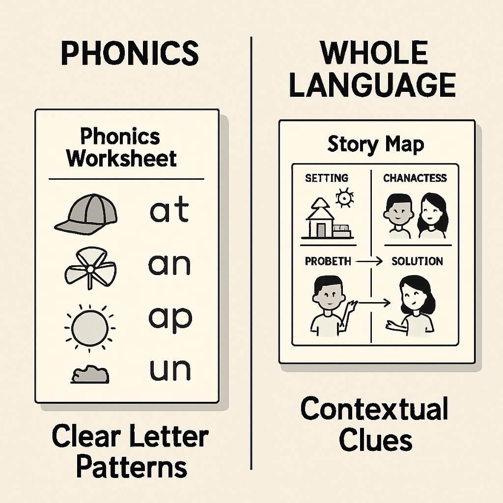 Visual comparison of phonics and whole language reading instruction methods
