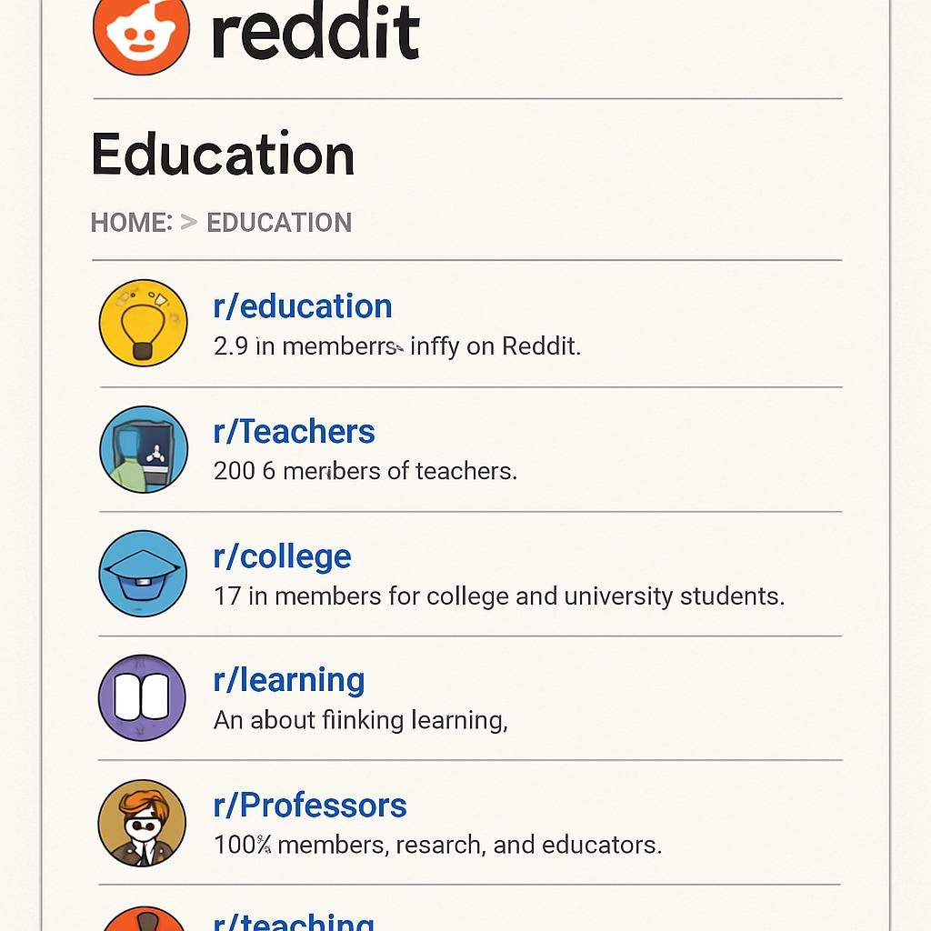 Reddit education subreddit directory showcasing different learning communities