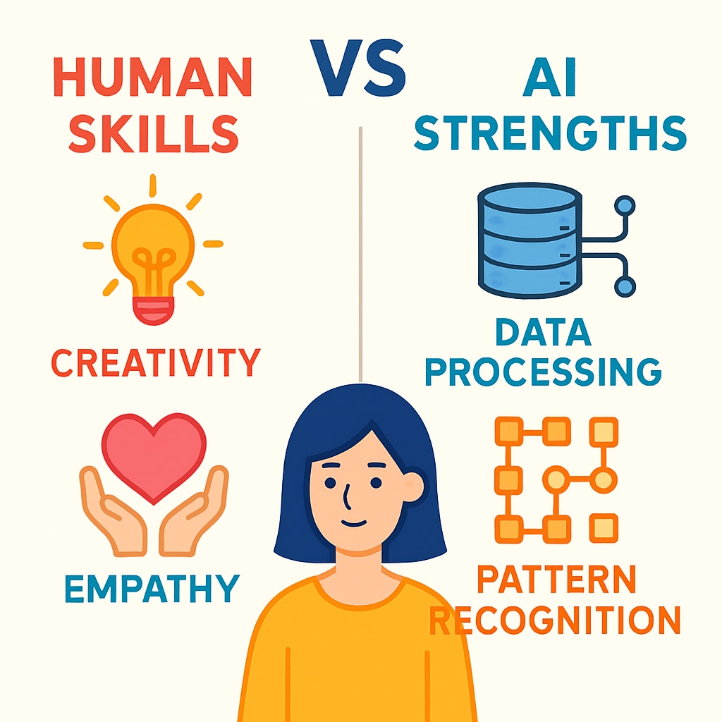 Visual comparison of human versus artificial intelligence capabilities in education