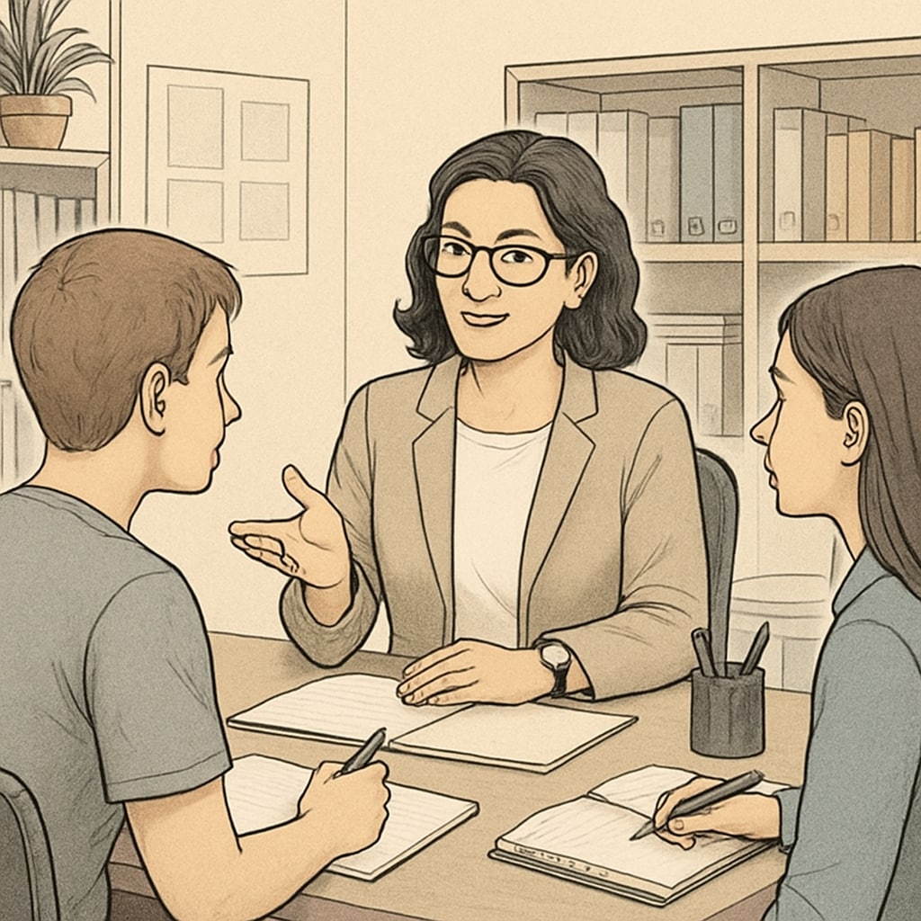 School guidance counselor providing academic advice to students