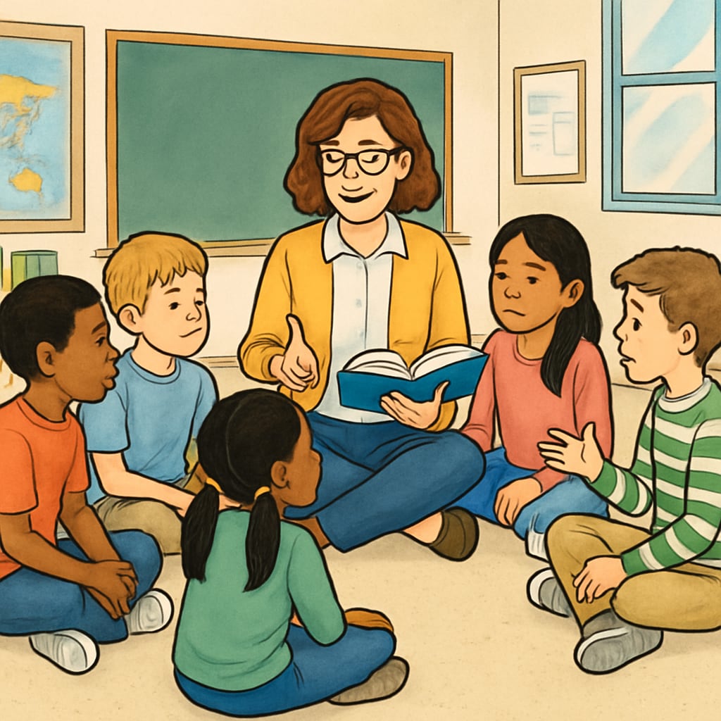 Public elementary school classroom discussion showing positive learning environment