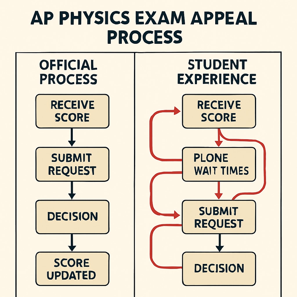 AP Physics exam appeal process flowchart showing systemic barriers