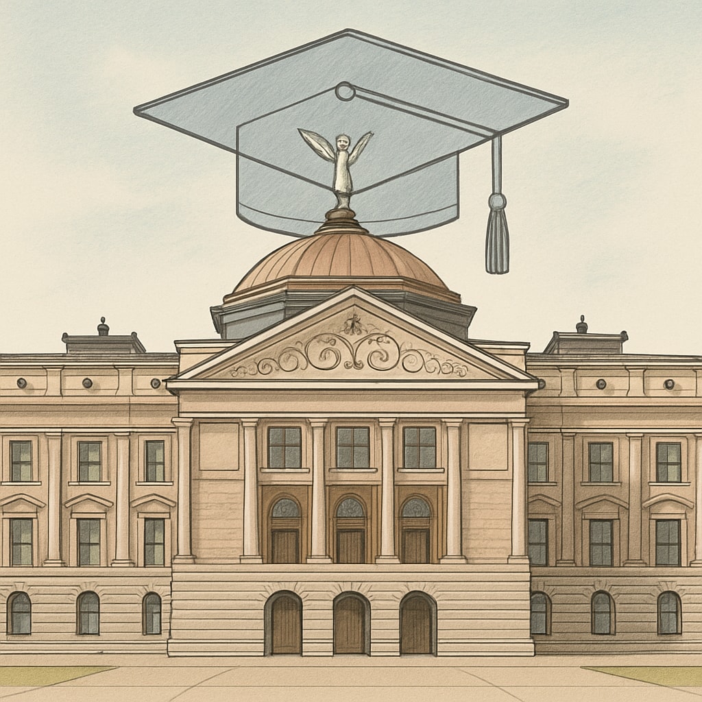 Arizona government building with education symbolism for degree requirements and employment bias