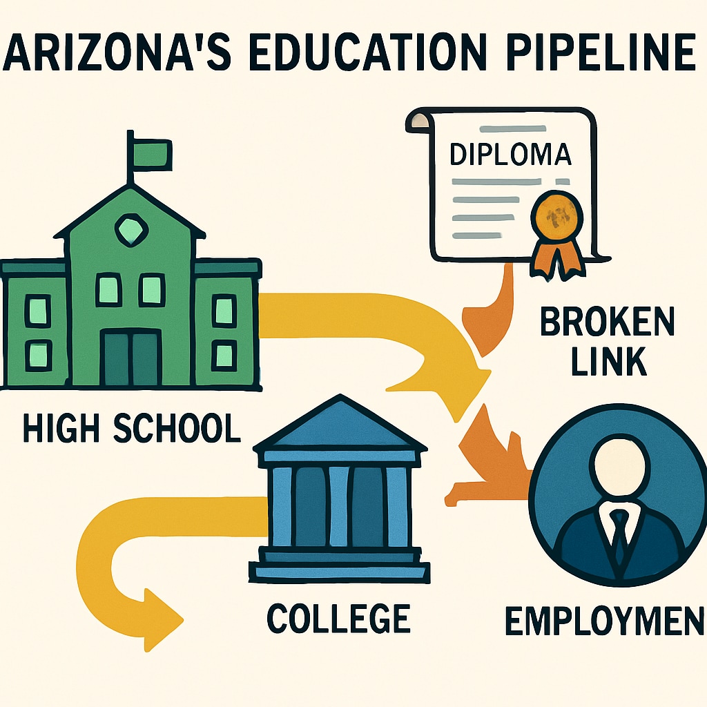 Education certification process infographic showing Arizona's employment paradox