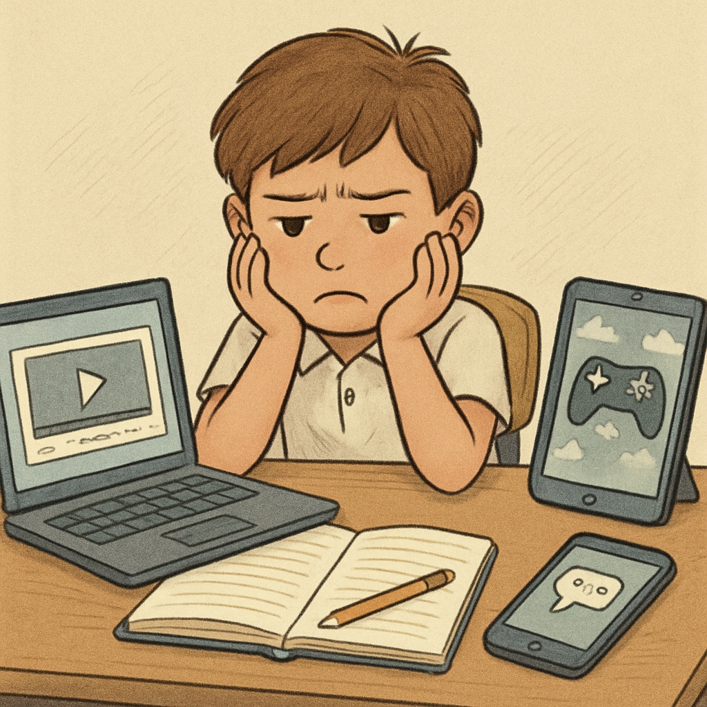 Child experiencing technology addiction and attention difficulties