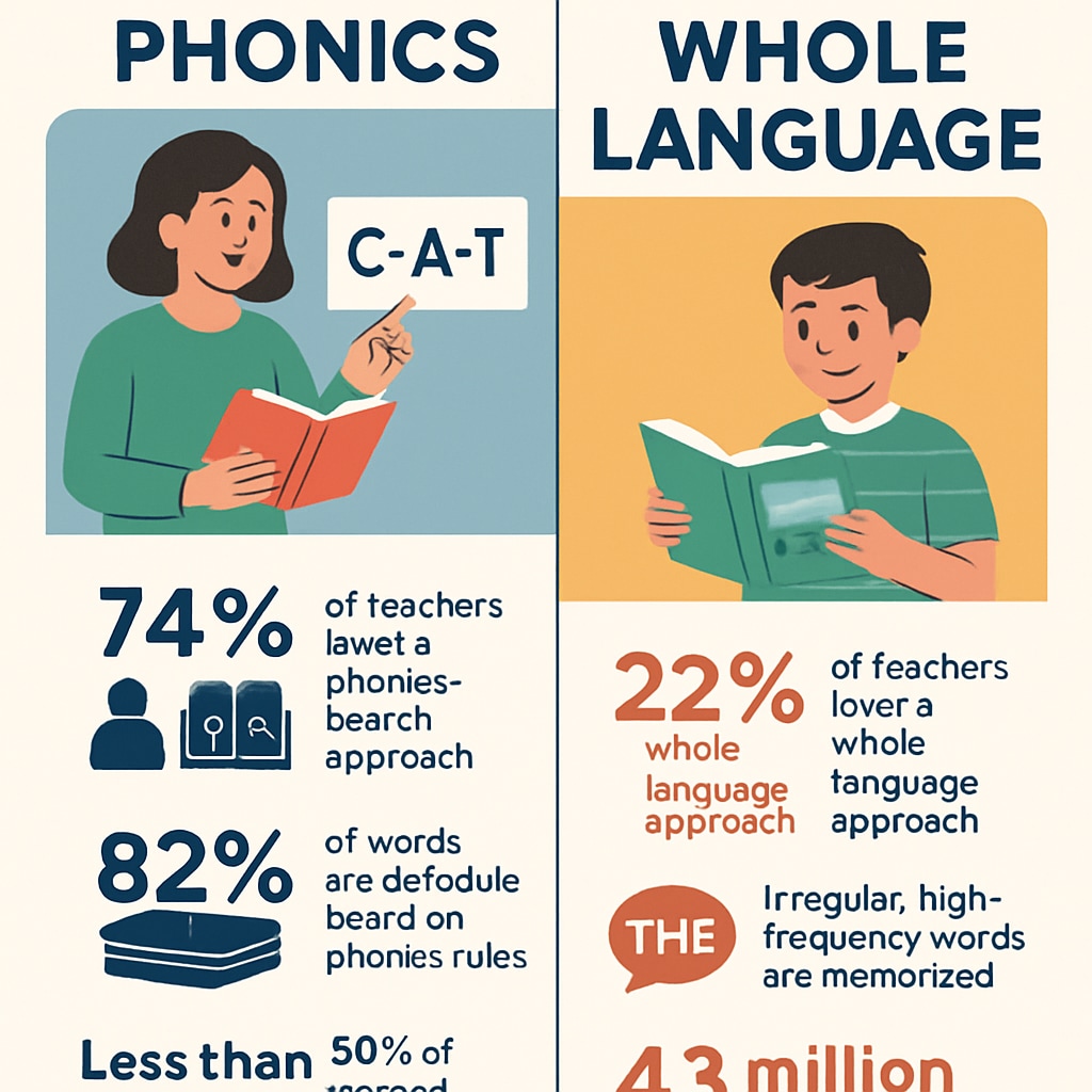 Visual comparison of phonics and whole language teaching methods