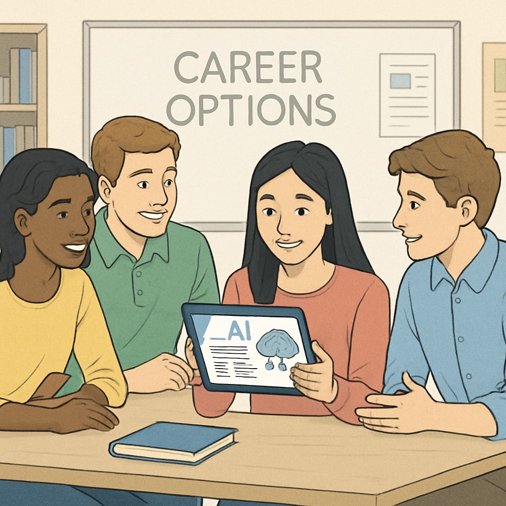 Students exploring AI career prospects in modern classroom
