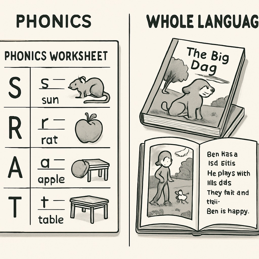 Phonics materials versus whole language materials comparison