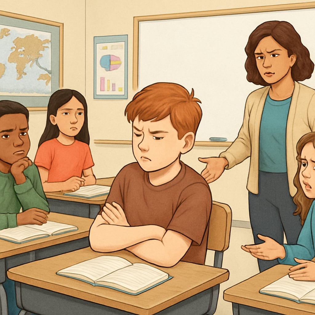 Disruptive student in public school classroom requiring behavior correction