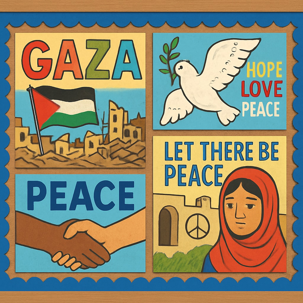 Contrasting memorial approaches on school bulletin board