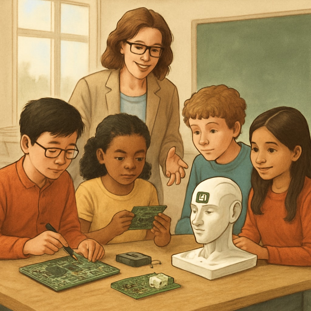Educator guiding hands-on learning about artificial intelligence development