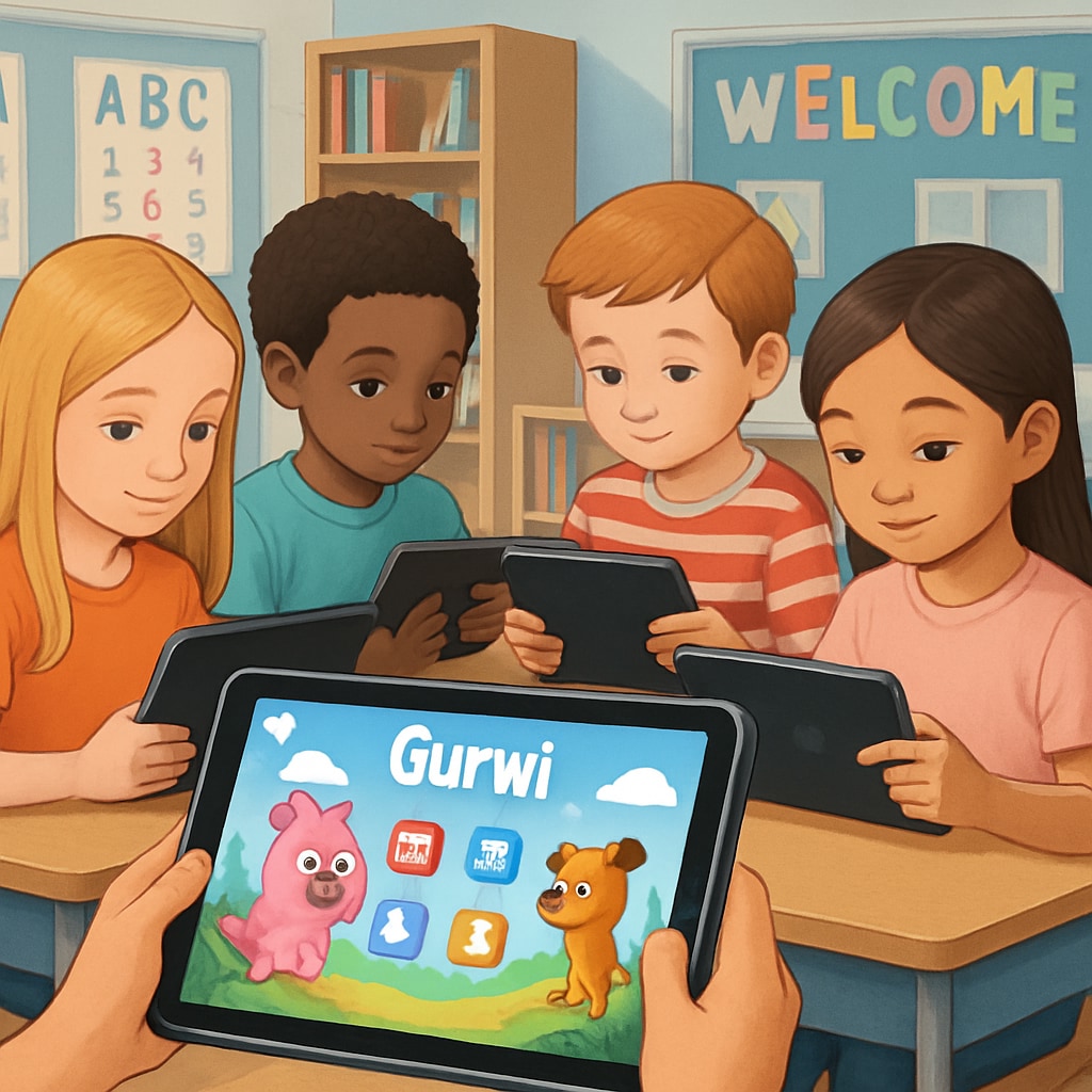 Children engaged with interactive learning app Gurwi