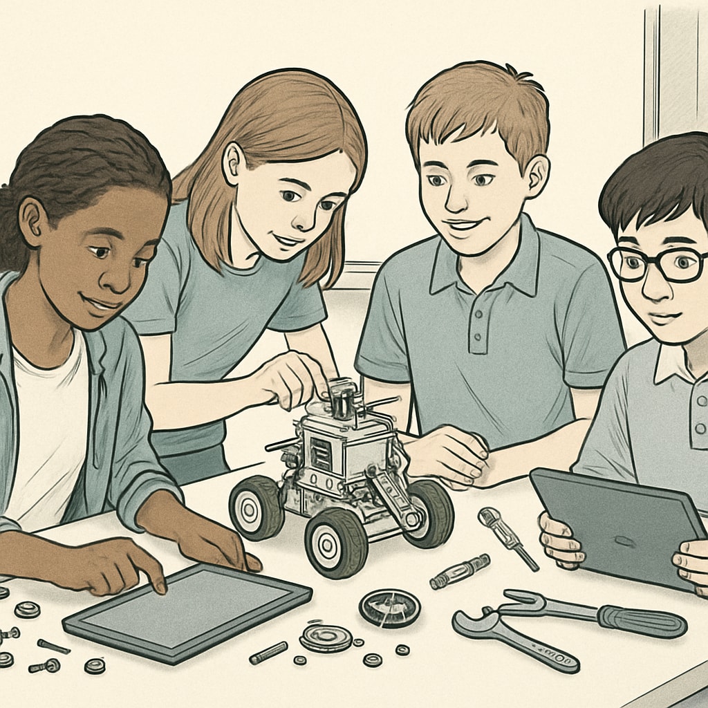 Students developing AI-era skills through collaborative robotics project