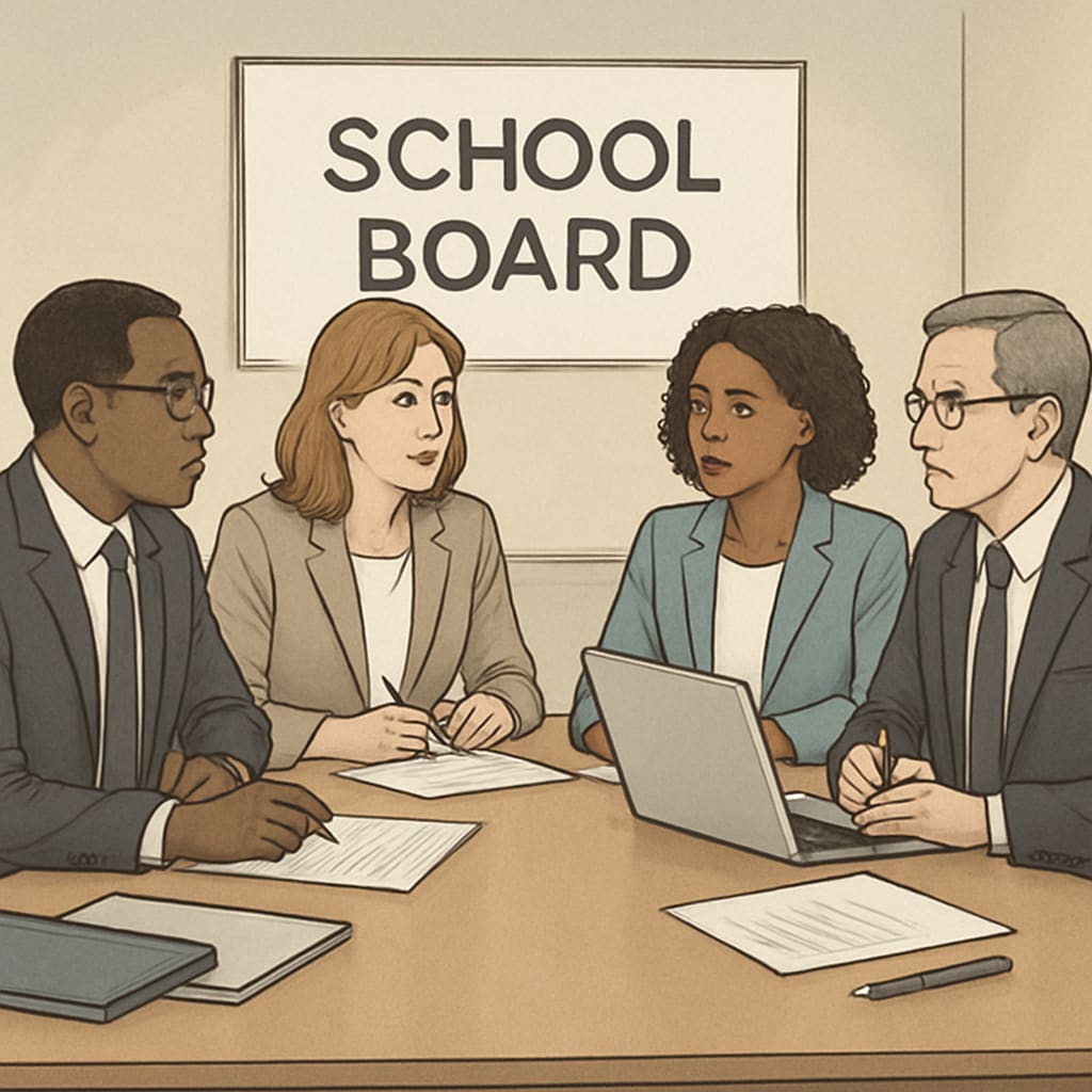 School board members collaborating on education governance