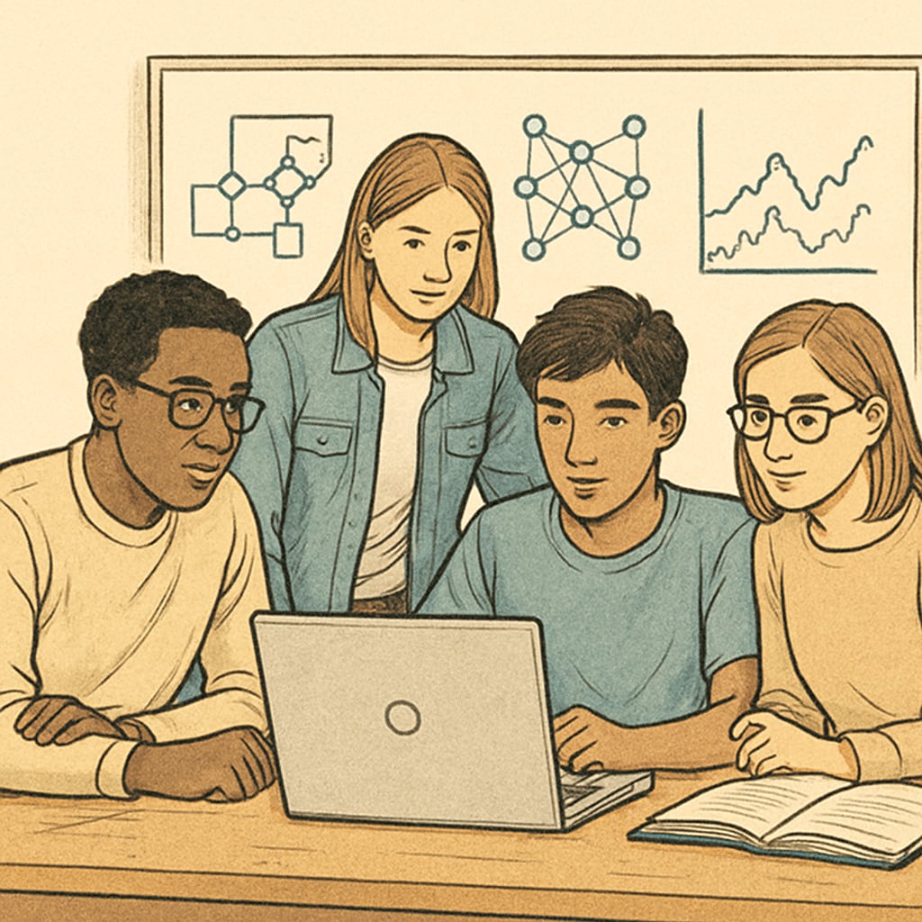 Undergraduate students collaborating on AI foundation course project