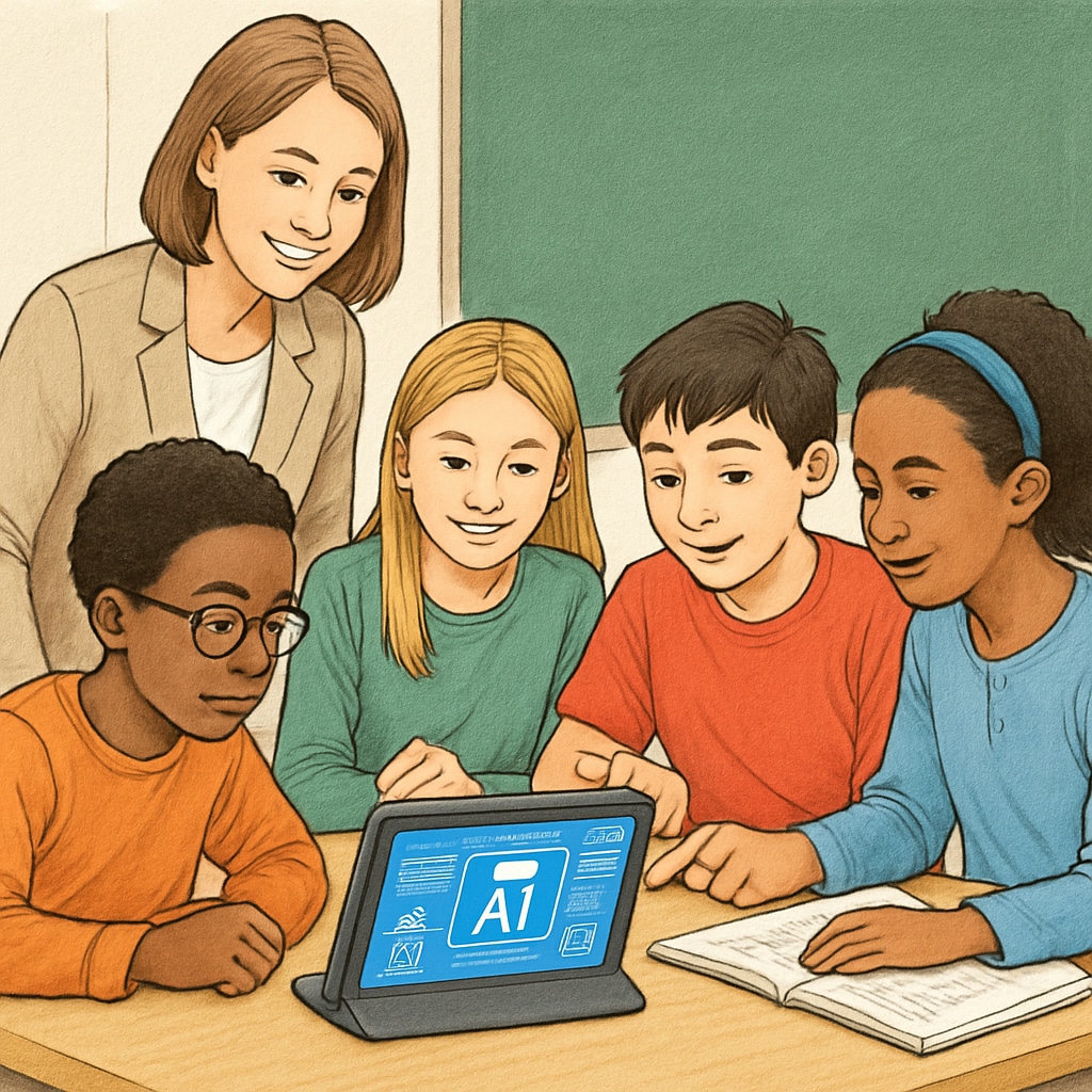 Students using educational technology for critical thinking development with AI applications